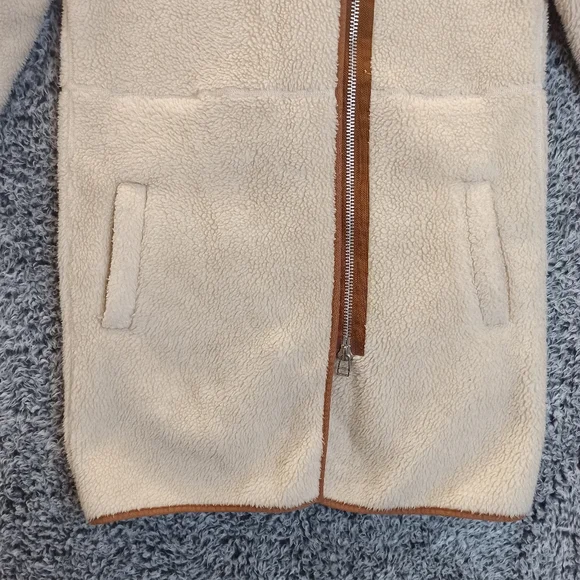 Madewell Women Sherpa Jacket cocoon Coat XSmall Cream Brown Teddy Long - Picture 2 of 12